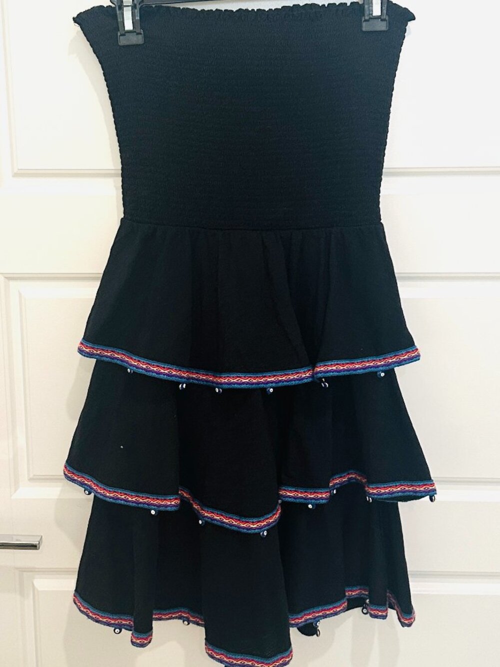 PITUSA BLACK TIERED BEADED STRAPLESS DRESS MEDIUM/SMALL